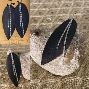 NEW Black Leather Earrings with Sterling Silver